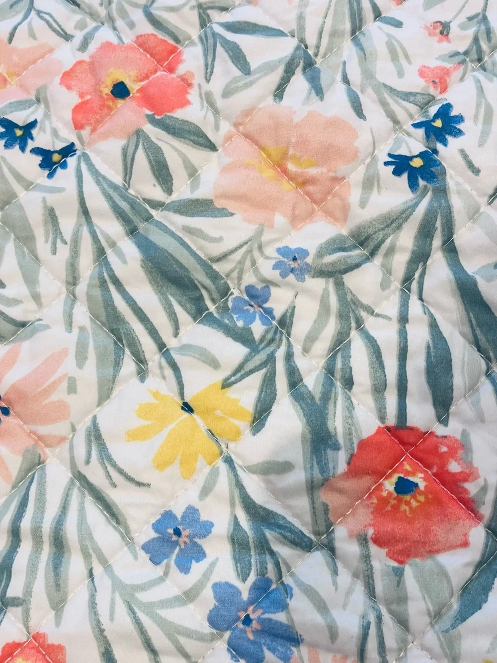 Rachel Ashwell Floral Pillow Sham Quilted White Green Peach